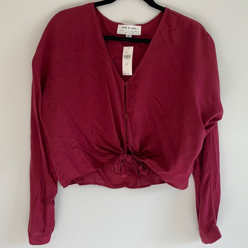 NWT Cloth & Stone Tie Front Blouse Wine